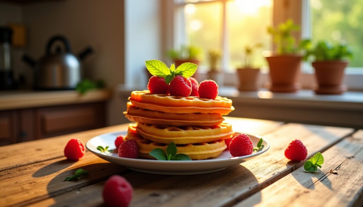 Gaufres arc-en-ciel à la framboise et au basilic : une recette rapide et facile pour égayer vos papilles Gaufres arc-en-ciel à la framboise et au basilic : une recette rapide et facile pour égayer vos papilles
